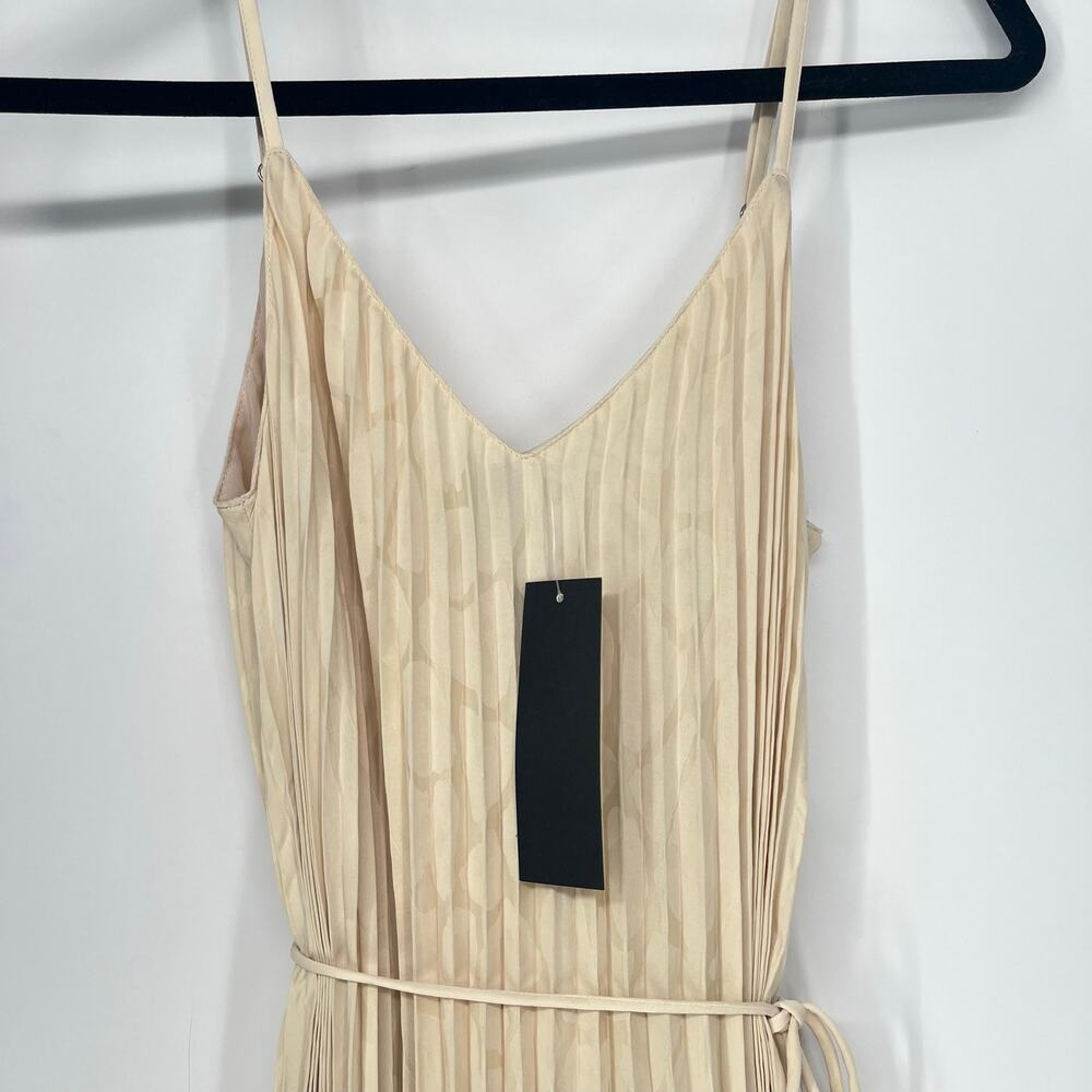 Banana Republic Cream Pleated Midi Dress NWT XS Sleeveless Tie Waist Elegant - Picture 3 of 8